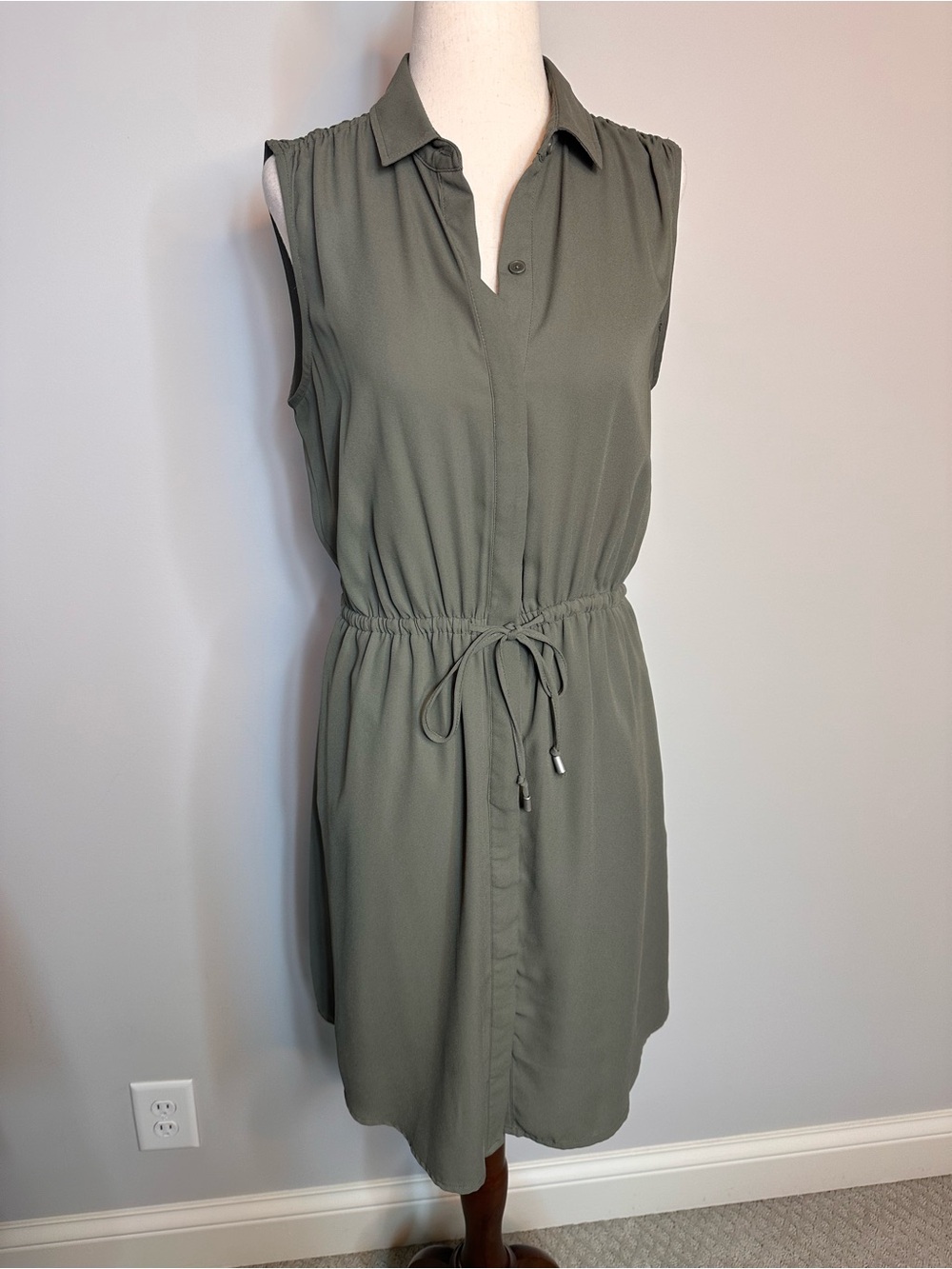 Sz S Mossimo sleeveless shirt dress button down pockets olive green